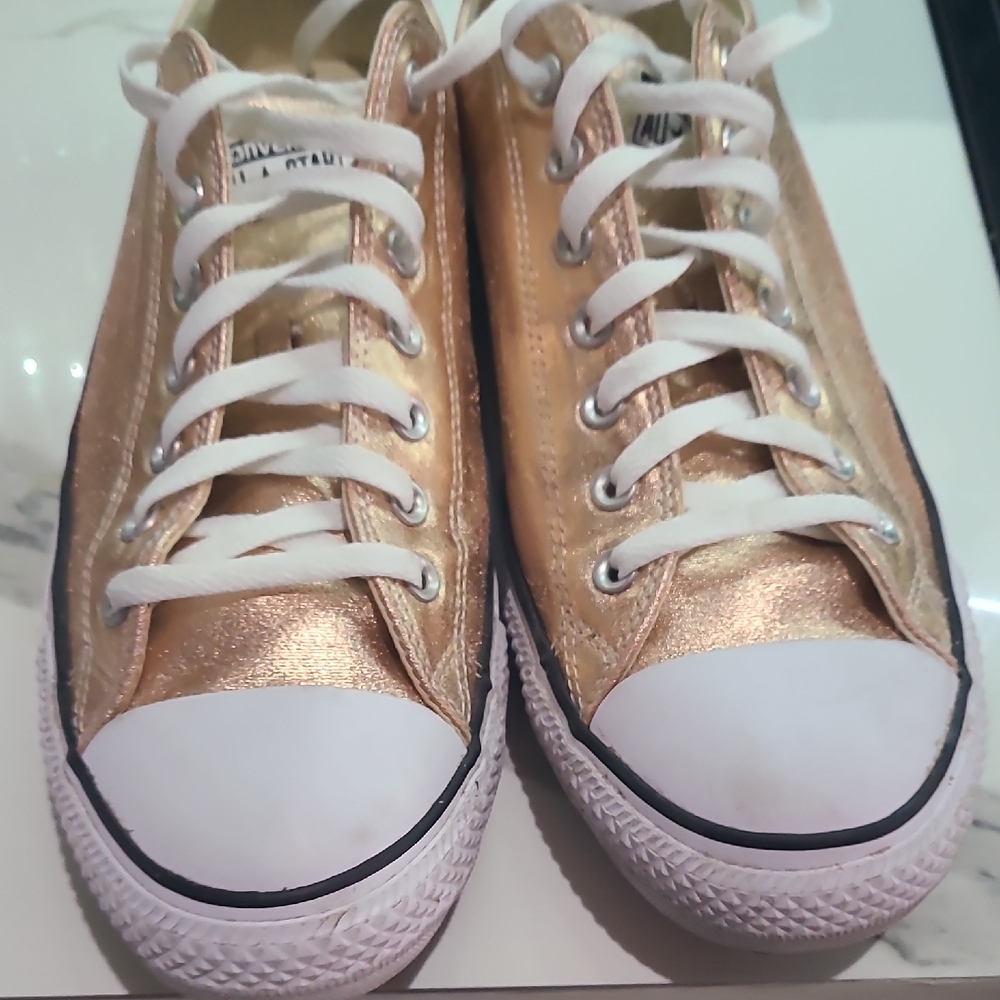 Converse Rose Gold Sneakers with White Laces